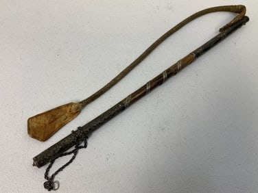 ANTIQUE RUSSIAN CAUCASIAN CIRCASSIAN SILVER AND NIELLO HORSE WHIP NAGAIKA