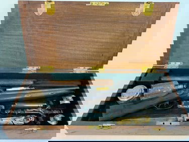 LARGE ANTIQUE CASED VAMPIRE SLAYING KIT WITH DOUBLE BARREL SHOTGUN