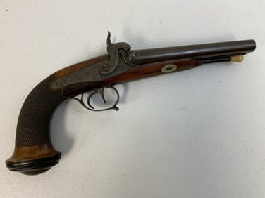ANTIQUE FRENCH .62 CAL. D'ACIER DOUBLE BARREL PISTOL