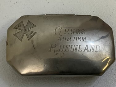 ANTIQUE WWI ERA IMPERIAL GERMAN SILVER PLATED BOX WITH 1914 IRON CROSS