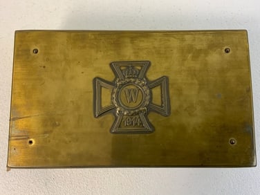 ANTIQUE IMPERIAL GERMANY BRASS CEDAR LINED CIGAR AND CIGARETTE BOX