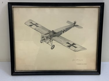 1915 FOKKER E III FRAMED AVIATION ART PRINT BY JOE DEMARCO SIGNED