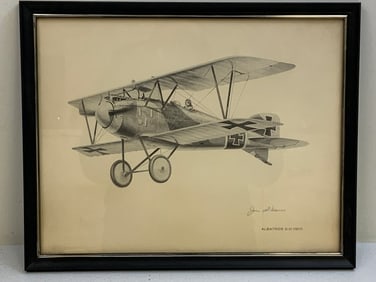1917 ALBATROS D III FRAMED AVIATION ART PRINT BY JOE DEMARCO SIGNED