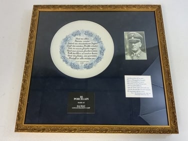 VERY RARE FRAMED 1944 OSWALD POHL DEDICATED PORCELAIN PLATE DACHAU CAMP MADE