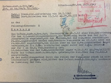 WWII GERMAN NAZI SS PANZER REGIMENT DOCUMENT SS OBERSTURMBANNFUHRER SIGNED