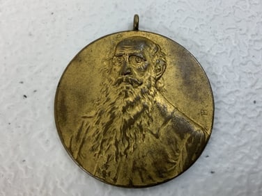 IMPERIAL RUSSIA LEO TOLSTOY GILDED BRONZE COMMEMORATIVE MEDAL