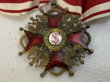 IMPERIAL RUSSIA ORDER OF ST. STANISLAUS 2nd CLASS ON THE NECK RIBBON