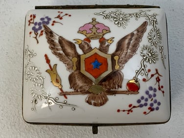 VINTAGE A.C. JAPAN PORCELAIN BOX WITH RUSSIAN EAGLE SYMBOL