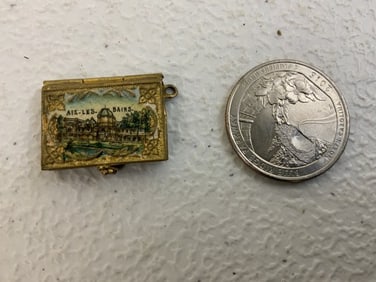 ANTIQUE MINIATURE BOOK METAL POTFOLIO WITH PHOTOS OF AIX-LES BAINS