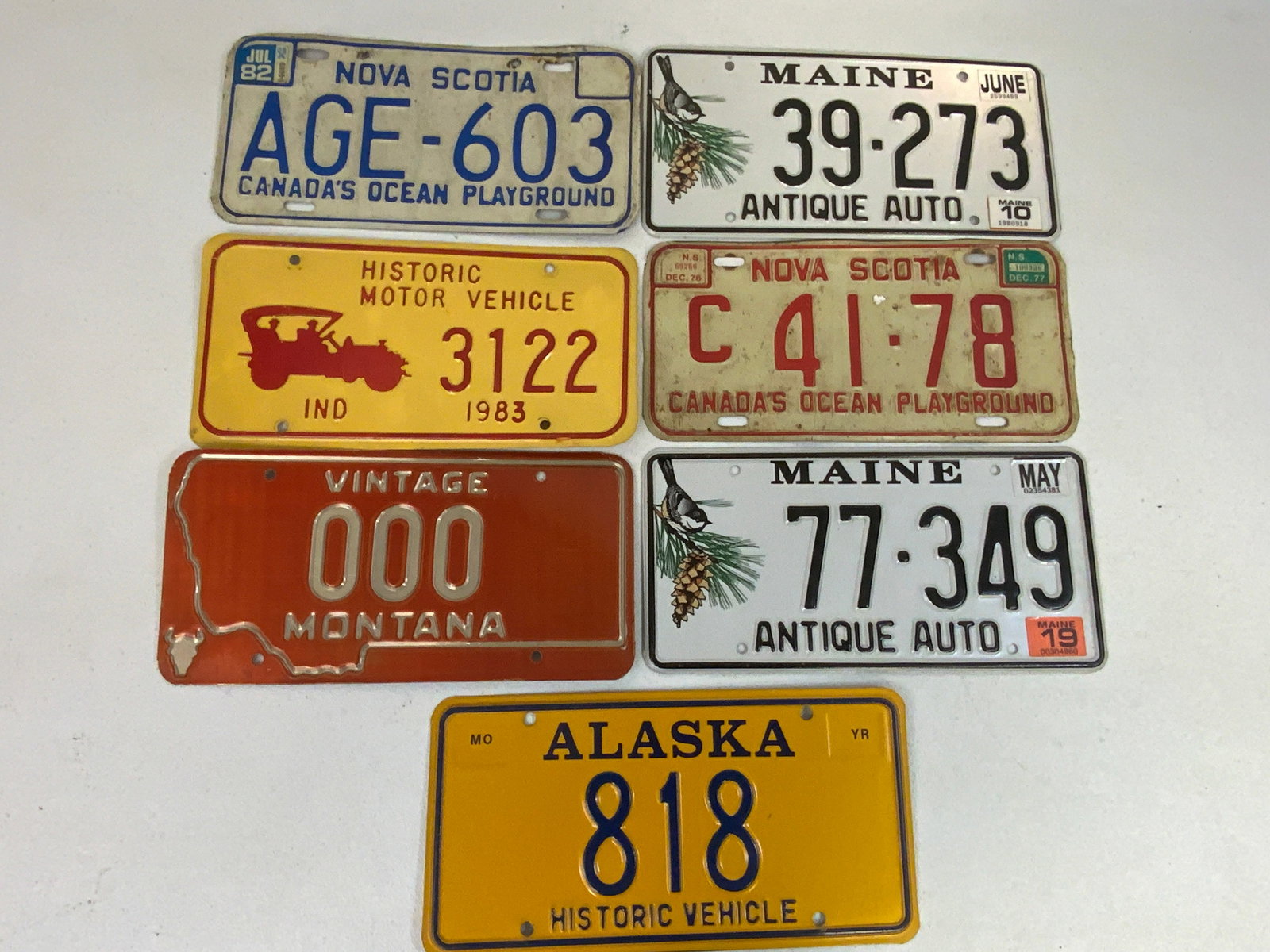VINTAGE CANADIAN AND AMERICAN STATES LICENCE PLATES: VINTAGE CANADIAN AND AMERICAN STATES LICENCE PLATES. LOT OF 7