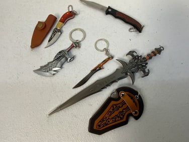 MINIATURE EDGED WEAPONS  SET OF CHARMS KEYCHAINS