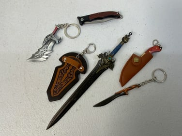 MINIATURE EDGED WEAPONS  SET OF CHARMS KEYCHAINS