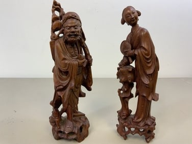ANTIQUE CHINESE CARVED WOOD STATUES FOGURES