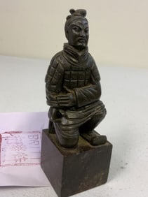 CHINESE WARRIOR CARVED SOAPSTONE FIGURINE INK SEAL STAMP