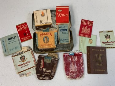 ANTIQUE J.WRIGHT PRIDE OF VIRGINIA TOBACCO TIN BOX WITH CIGARETTE WRAPPERS