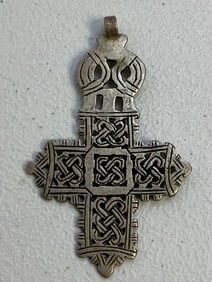 ANTIQUE SILVER RUSSIAN ORTHODOX CAUCASIAN LARGE CROSS