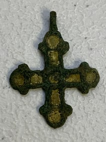 ANCIENT KIEVAN RUS BRONZE CROSS WITH ENAMEL C.11TH CENTURY AD