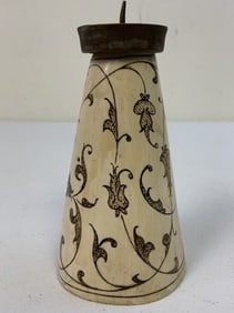 ANTIQUE DECORATED CARVED MAMMOTH BONE CANDLE HOLDER