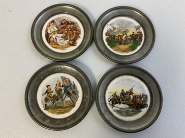 ANTIQUE PEWTER PORCELAIN PAINTED PLATES WAR REVOLUTION