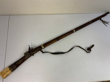 ANTIQUE SILVER AND BONE DECORATED CAUCASIAN MIQUELET RIFLE LONG GUN