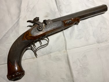 ANTIQUE HEAVY SWISS PERCUSSION TARGET PISTOL BY JOHAN MULLER IN BERN