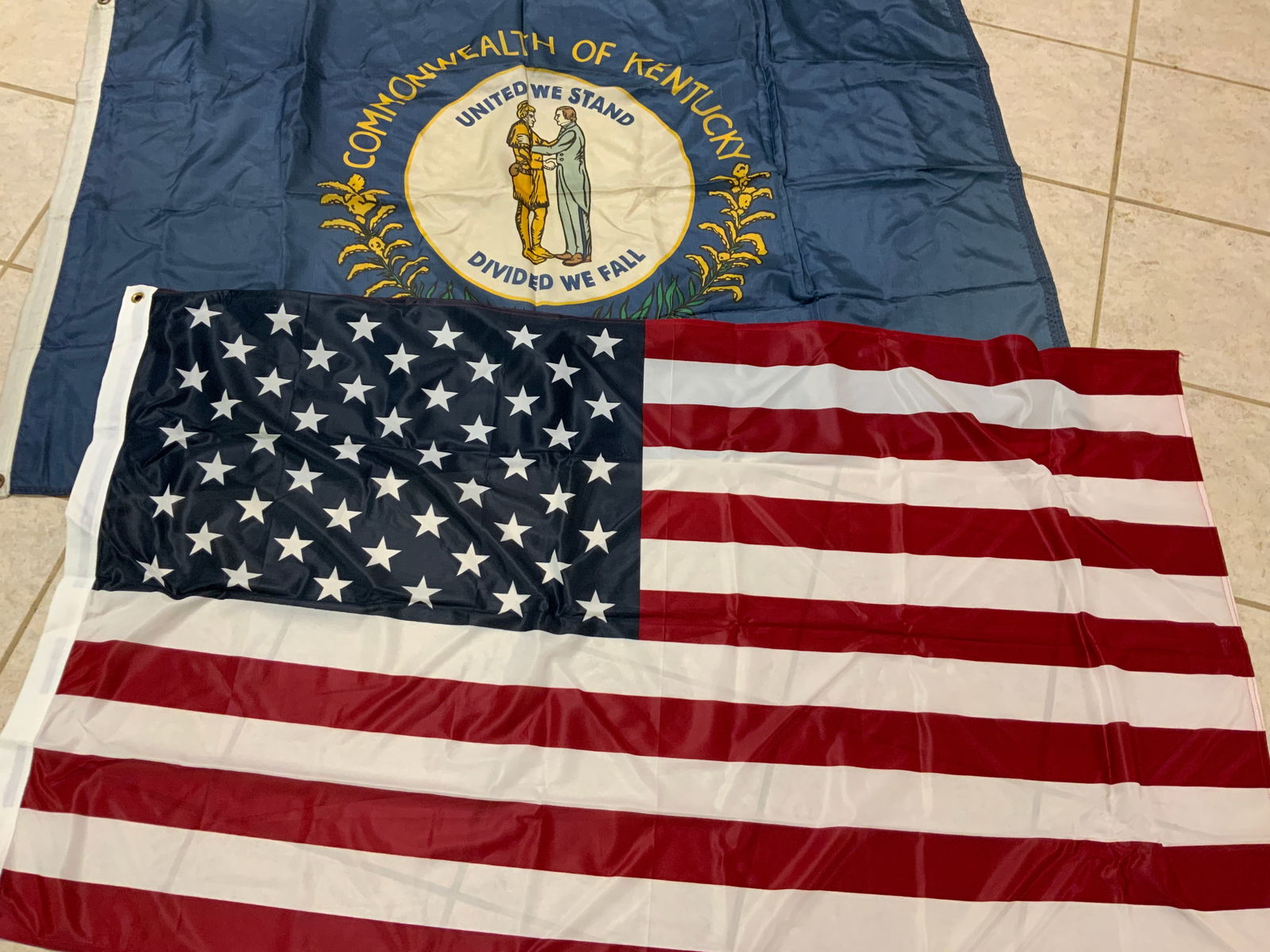 USA FLAG AND STATE OF KENTUCKY FLAG: USA FLAG AND STATE OF KENTUCKY FLAG. 60" X 35" SIZE . .