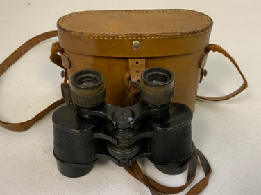 VINTAGE FRENCH WILCEAX 8X30  BINOCULARS IN BRITISH MADE CASE NAMED