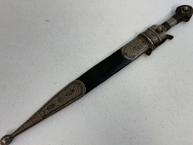 ANTIQUE RUSSIAN COSSACK CAUCASIAN KINJAL DAGGER SILVER DECORATED
