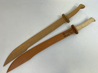 PAIR OF ASIAN MONGOLIAN PRACTICE WOODEN SWORDS