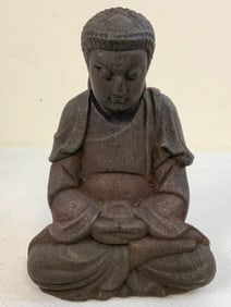 ANTIQUE BLACK WOOD BUDDHA STATUE