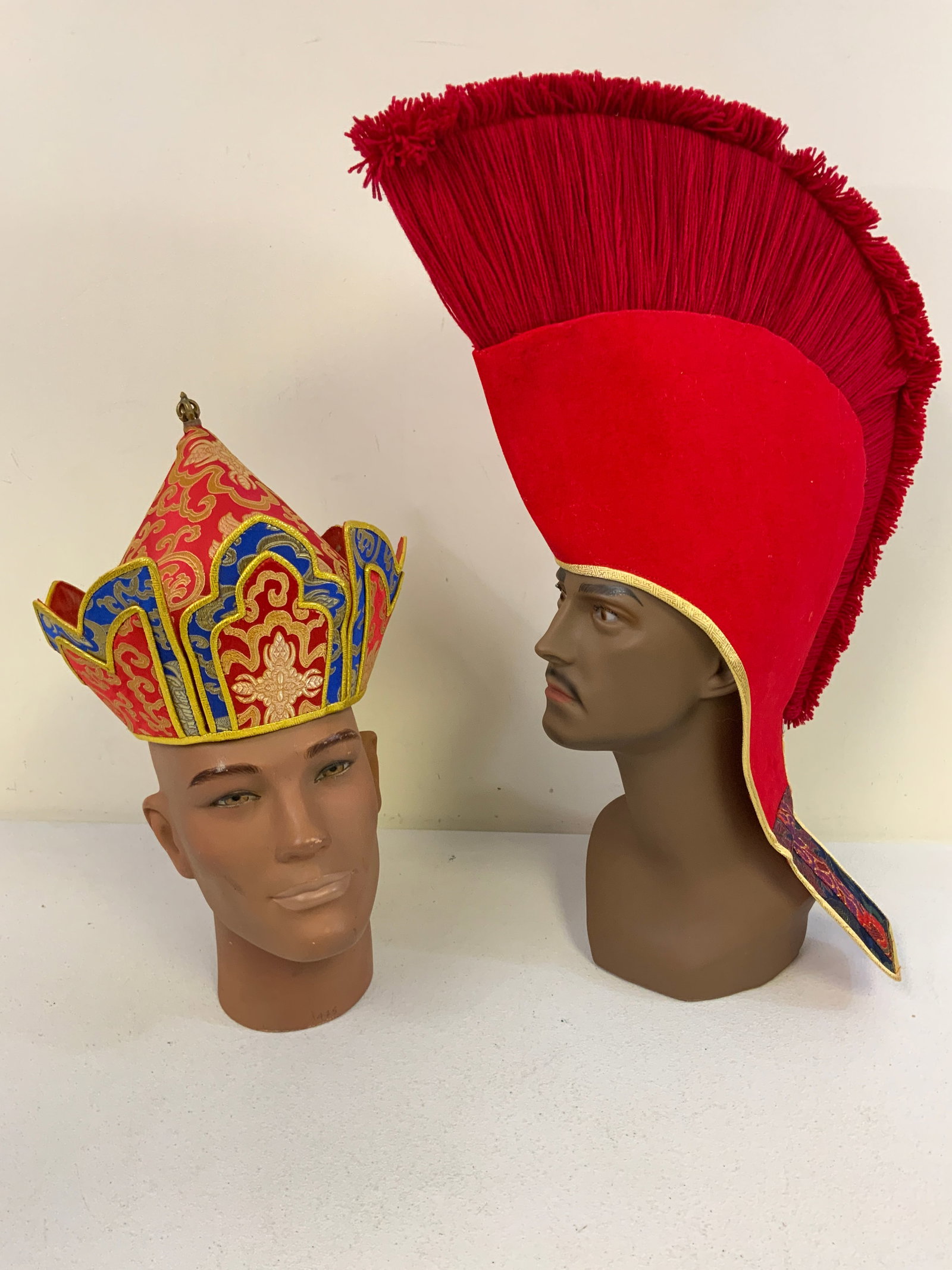 TIBETAN BUDDIST MONKS AND MONGOLIAN TRADITIONAL HATS: TIBETAN BUDDIST MONKS AND MONGOLIAN TRADITIONAL HATS. LOT OF 2. FROM DR. PAUL LYNN COLLECTION.