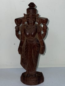 CARVED WOOD HINDU PARVATI WIFE OF SHIVA FIGURE