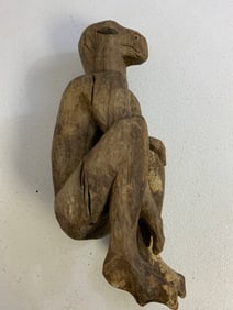 INDONESIA BORNEO TRIBAL DAYAK ANTIQUE WOOD SCULPTURE GUARDIAN HEAD HUNTER