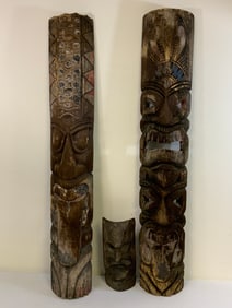 HAWAII VINTAGE CARVED WOOD HAWAIIAN TIKI MASKS