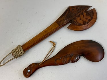 CARVED WOOD MAORU WARRIORS WAR CLUBS