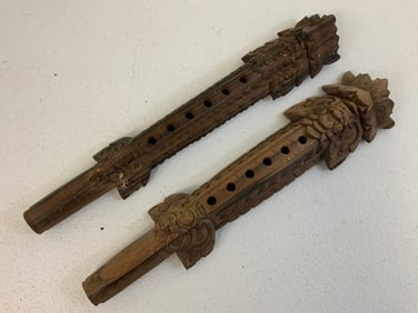 INDONESIA BALINESE CARVED WOOD FLUTES RECORDERS