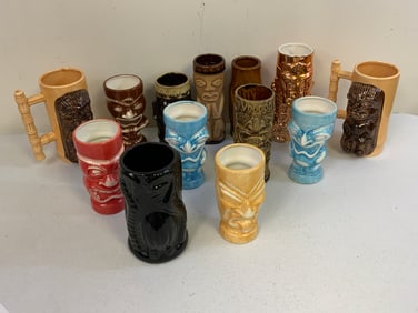 LARGE LOT OF HAWAIIAN STYLE TIKI CUPS AND VASES