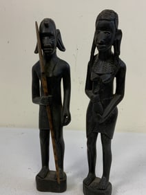 LOT OF 2 VINTAGE AFRICAN CARVED EBONY WOOD TRIBAL FIGURES