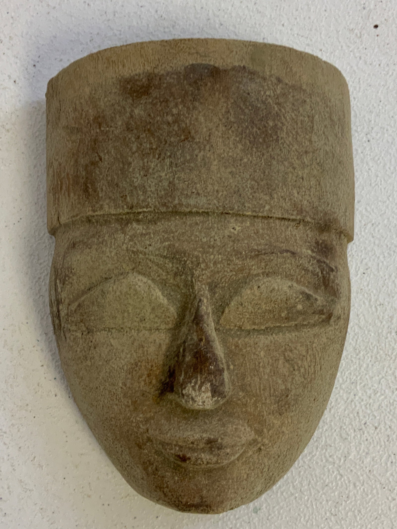 ANTIQUE EGYPTIAN FUNERARY MASK: ANTIQUE EGYPTIAN FUNERARY MASK.C1600.7 1/2" LONG. FROM DR. PAUL D WYNN COLLECTION .