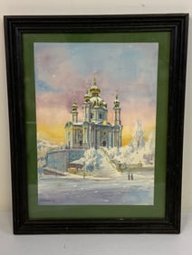 M.CHINDA ACRILIC ON BOARD ST.ANDREW CHURCH IN KIEV UKRAINE PAINTING