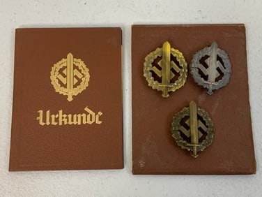 GERMANY THIRD REICH SA SPORT AWARD BADGES ALL 3 GRADES WITH DOCUMENTS
