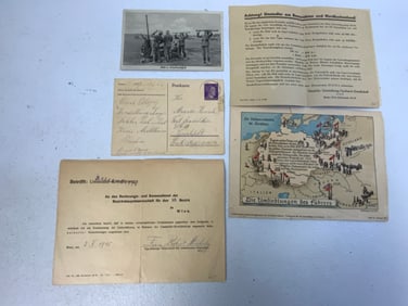 WWII GERMANY LOT OF PAPERS , DOCUMENTS AND POSTCARDS