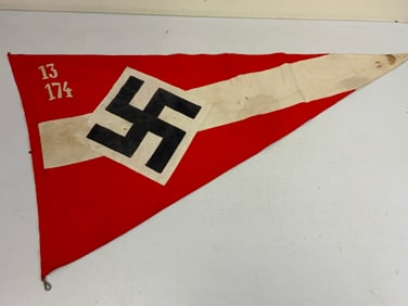 GERMANY THIRD REICH HJ HITLER YOUTH DOUBLE SIDED BANNER WITH UNIT NUMBER