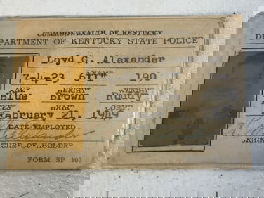 VINTAGE OBSOLITE KENTUCKY STATE POLICE 1949 PICTURE ID CARD