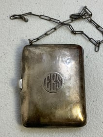 ANTIQUE STERLING SILVER LADIES CIGARETTE CASE WITH MIRROR AND COIN HOLDER