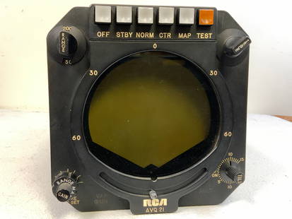 VINTAGE AICRAFT WEATHER RADAR RCA AVQ 21: Vintage Commercial Airliner Weather Radar Scope Type RCA AVQ-21. 13 X 6 X 6 SIZE.