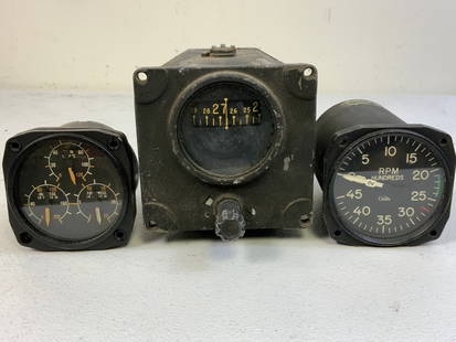 VINTAGE AICRAFT INSTRUMENT GAUGES: VINTAGE AICRAFT INSTRUMENT GAUGES. LOT OF 3