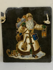 UKRAINE VINTAGE UKRAINIAN GRANDFATHER FROST PAINED ON SLADE ROCK PLATE