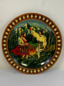 UKRAINE VINTAGE UKRAINIAN TRADITIONAL PAINTED WOODEN PLATE ARTWORK