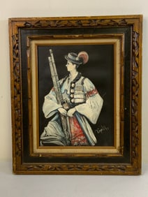 UKRAINE VINTAGE UKRAINIAN COSSACK OIL ON BOARD FRAMED PAINTING